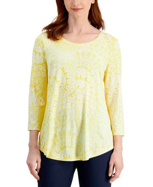 JM Collection Womens Printed 3/4 Sleeve Top